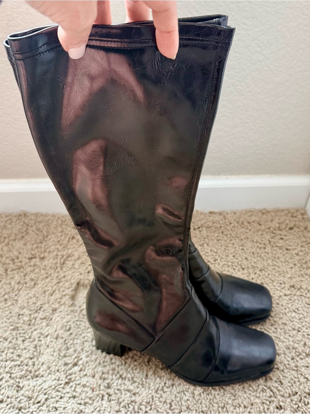 Franco Sarto Ricco Black Square Toe Knee High Boots 8M